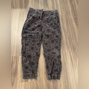 Anthropologie Floral Joggers - Dark Gray and Maroon